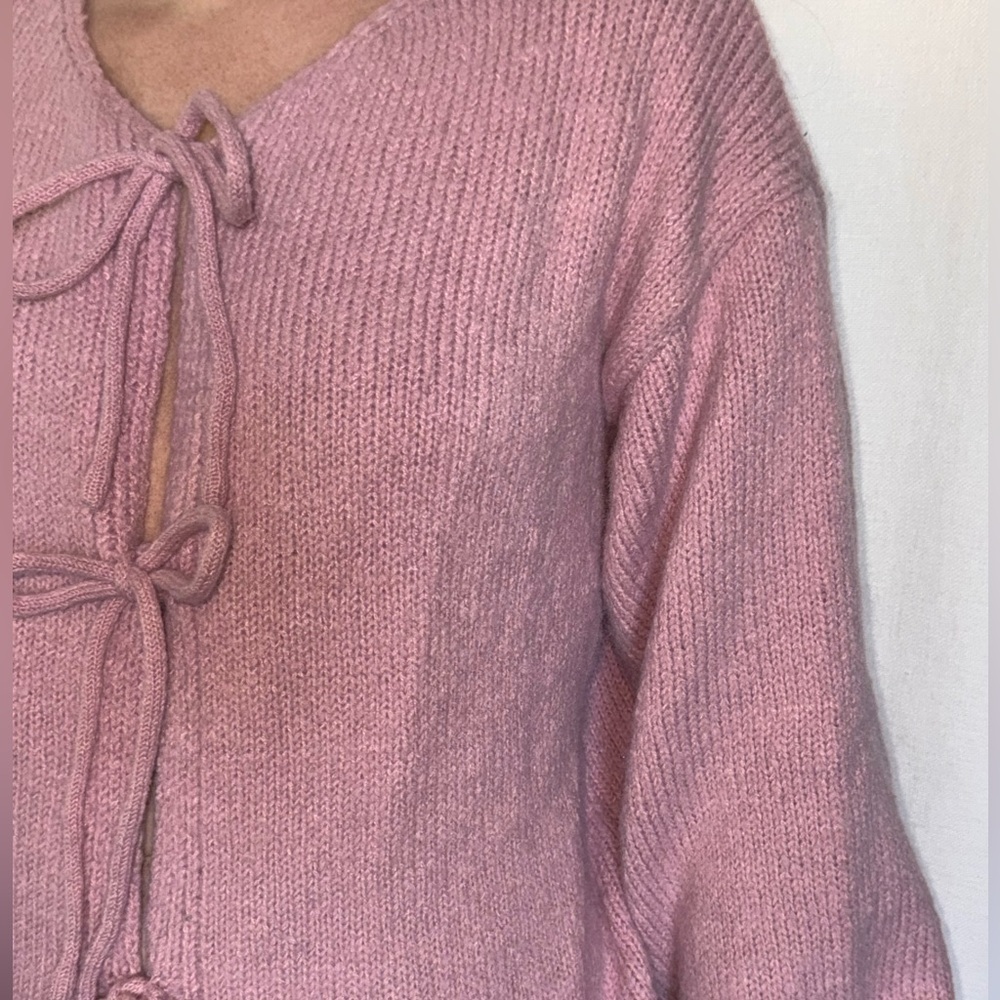 Pink Women's Sweater with Bow Details
